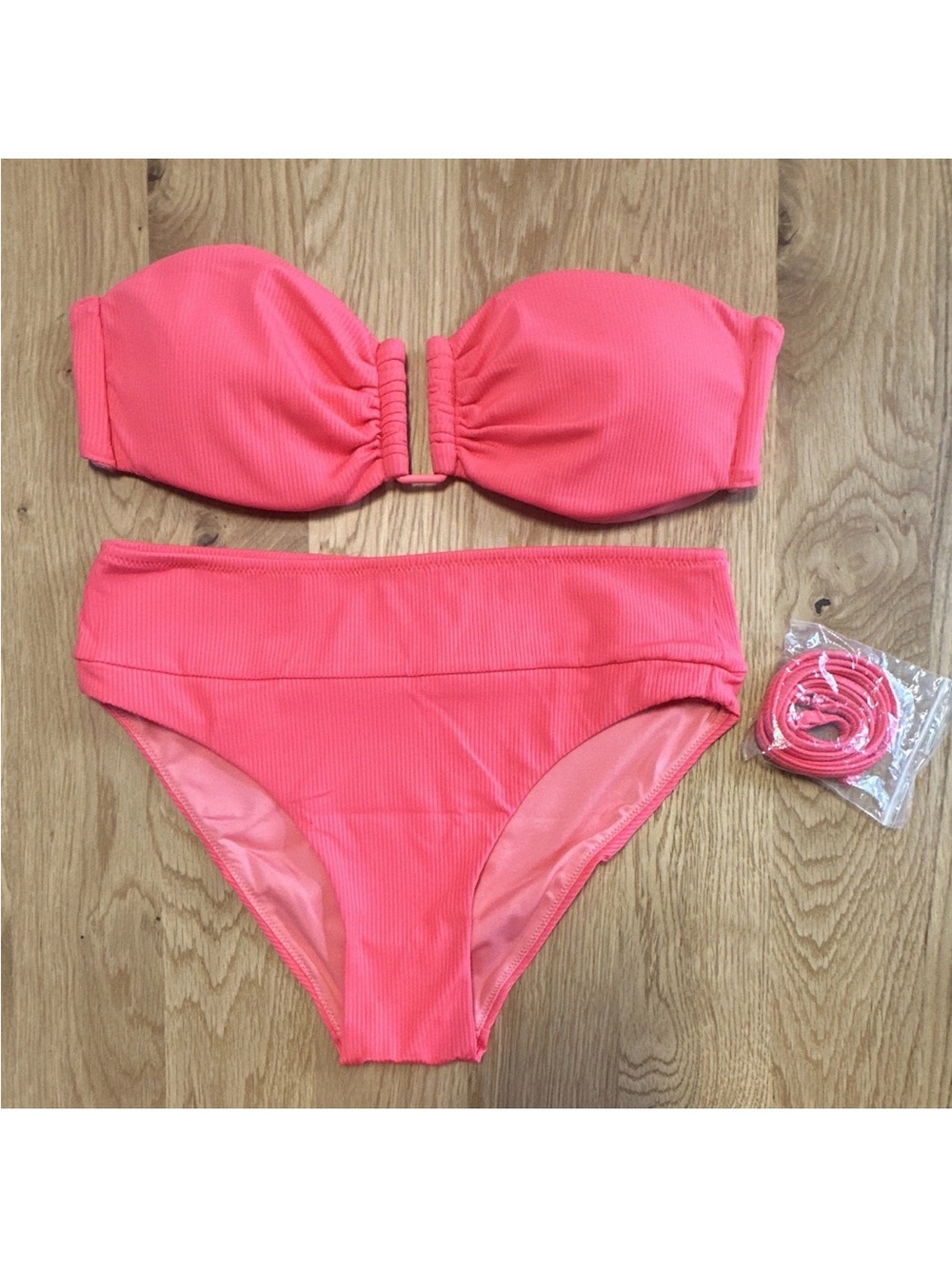Victoria's Secret Coral Ribbed Bandeau 2-Piece Bikini Set Straps Included XS/S